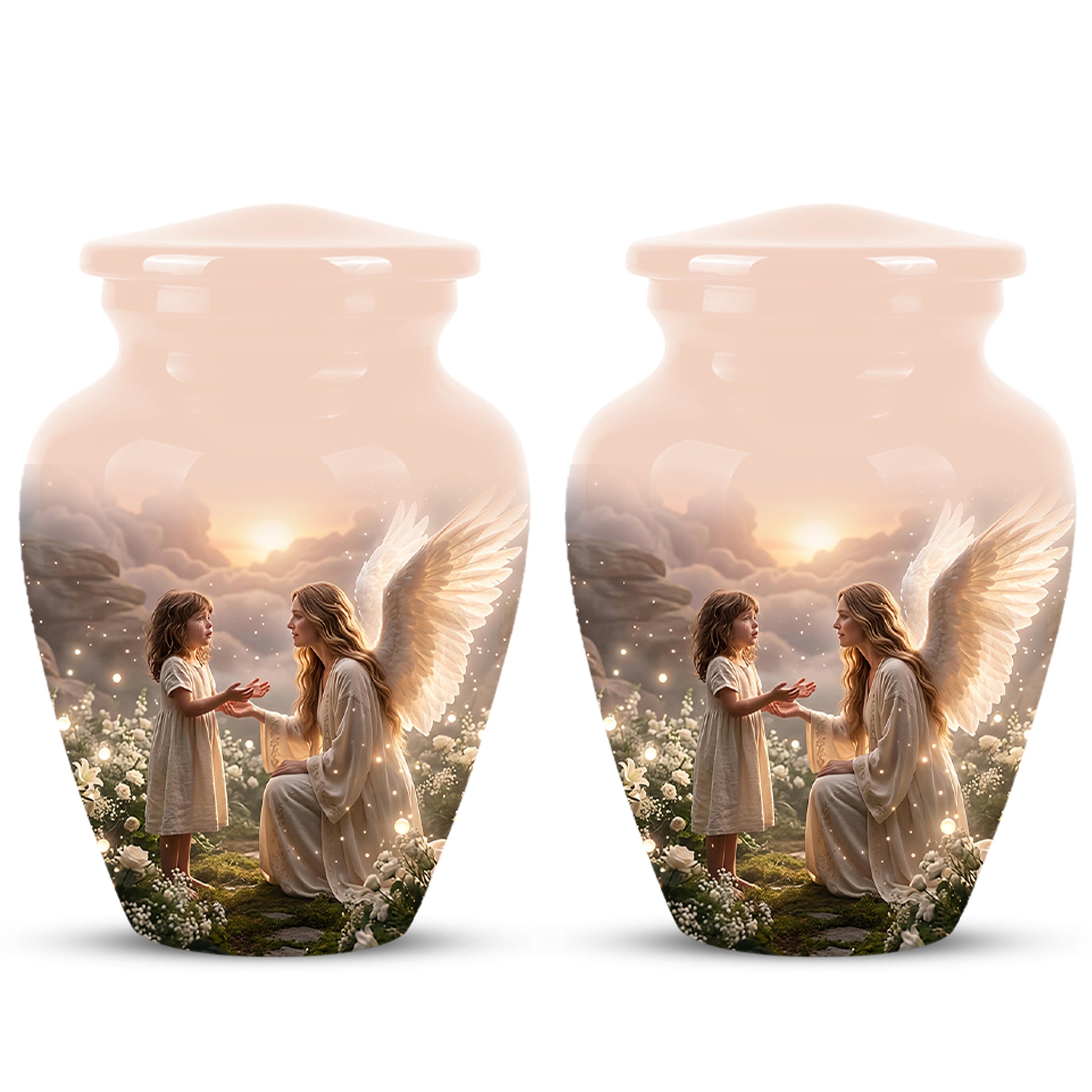 Angel Mom With Girl Child - Beautiful Artistic Custom Urns For Mom Ashes