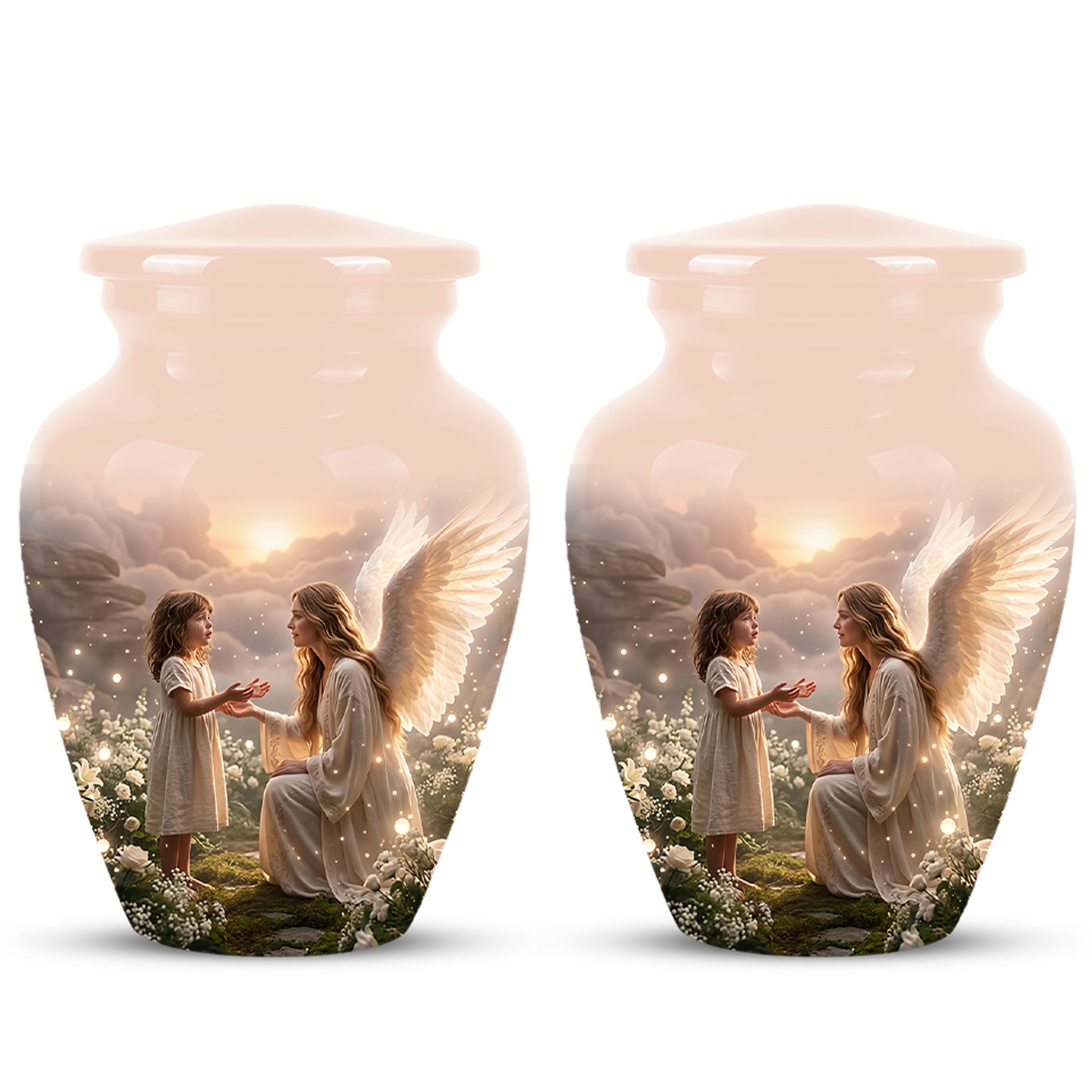 Angel Mom With Girl Child - Beautiful Artistic Custom Urns For Mom Ashes