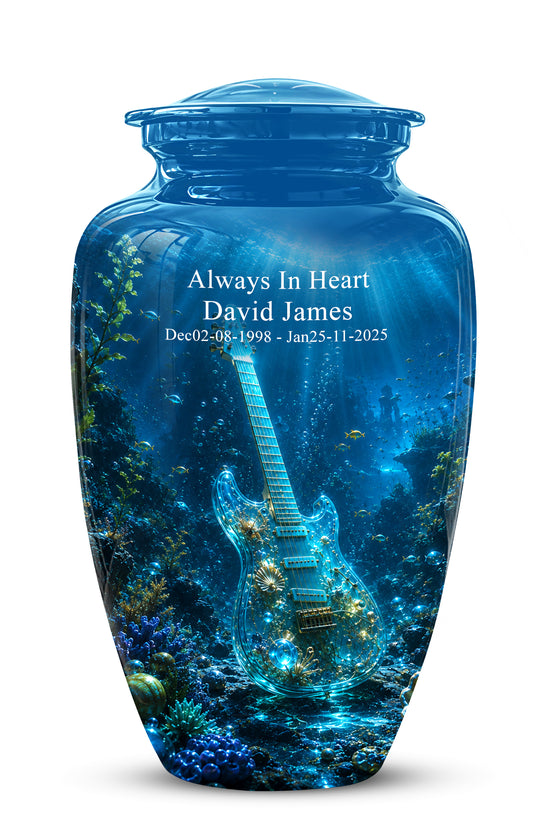 Underwater Guitar Themed Urn -Peaceful Memorial Tribute Urns For Ashes