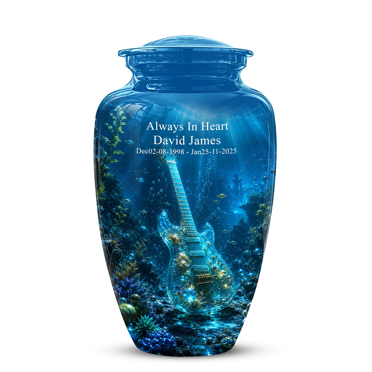 Underwater Guitar Themed Urn -Peaceful Memorial Tribute Urns For Ashes