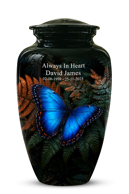 Blue Butterfly Cremation Urns - Black Memorial Urns For Women Ashes