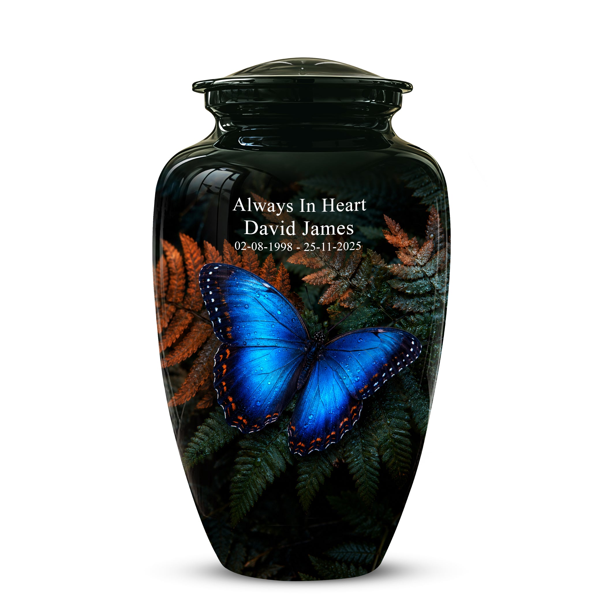 Blue Butterfly Cremation Urns - Black Memorial Urns For Women Ashes