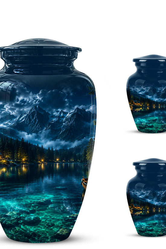 Mountain Lake Cremation Urn - Night Landscape Urns For Human Ashes