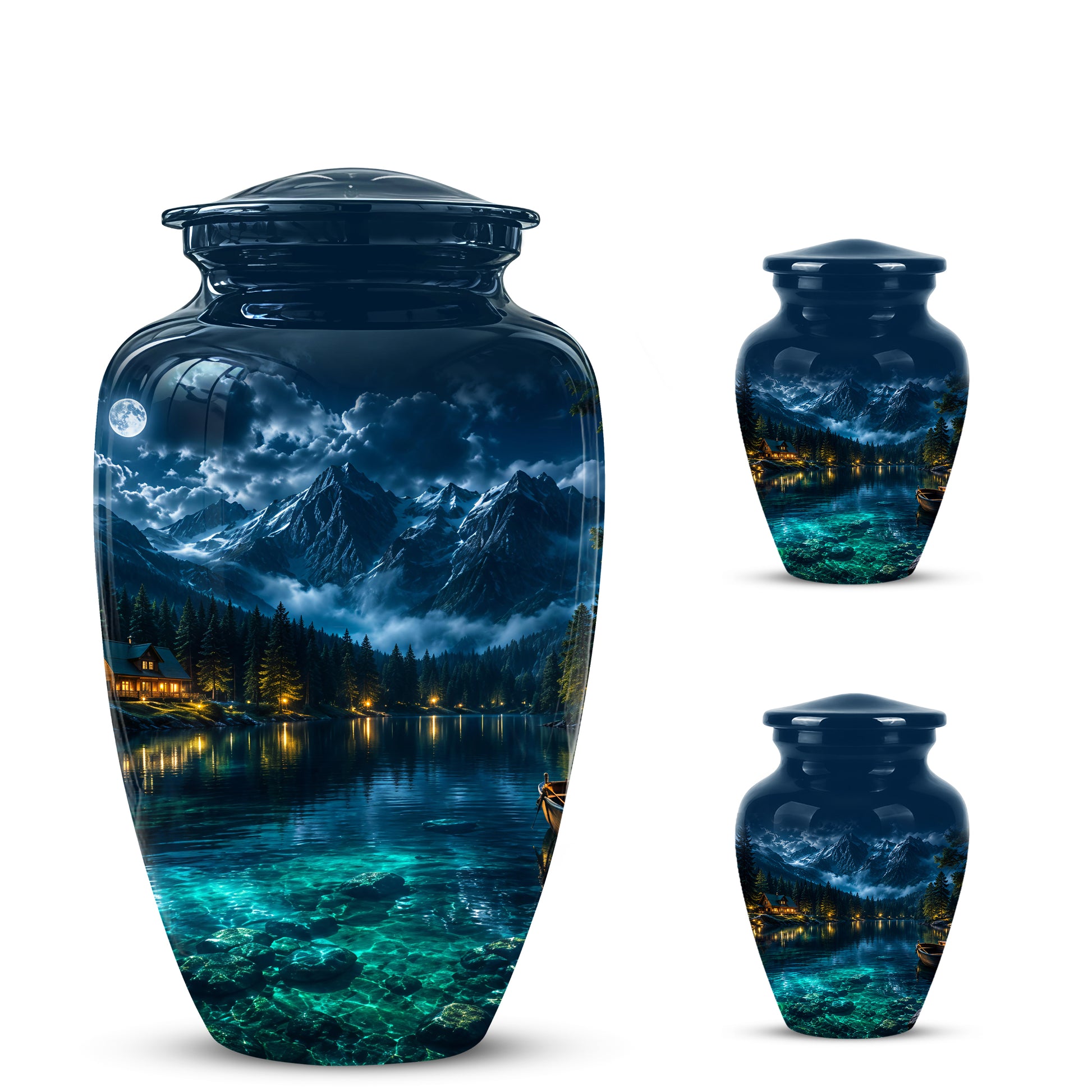 Mountain Lake Cremation Urn - Night Landscape Urns For Human Ashes