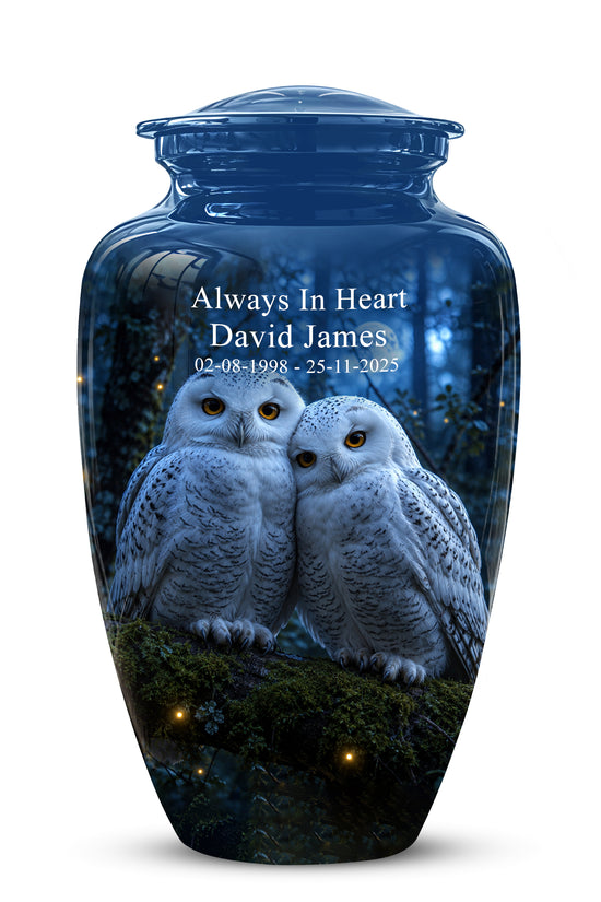 Snowy Owl Cremation Urn - Majestic Blue Memorial Urns For Human Ashes