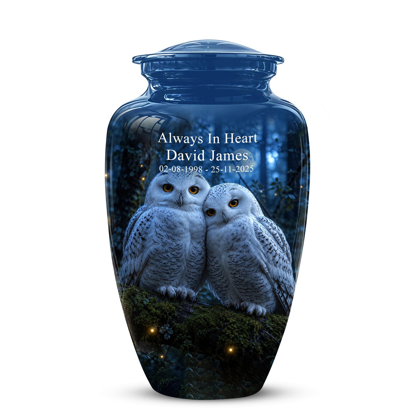 Snowy Owl Cremation Urn - Majestic Blue Memorial Urns For Human Ashes