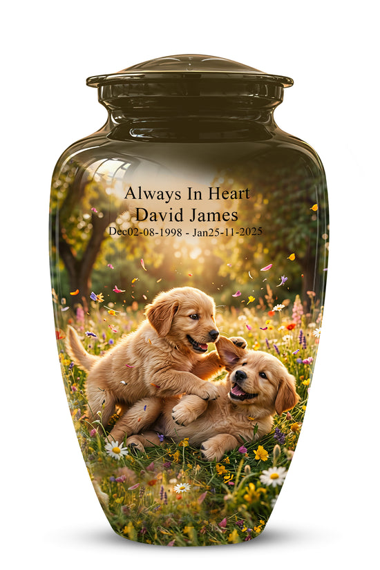 Cute Playing Puppies Memorial Urn - Custom Urns For Dog Friends Ashes