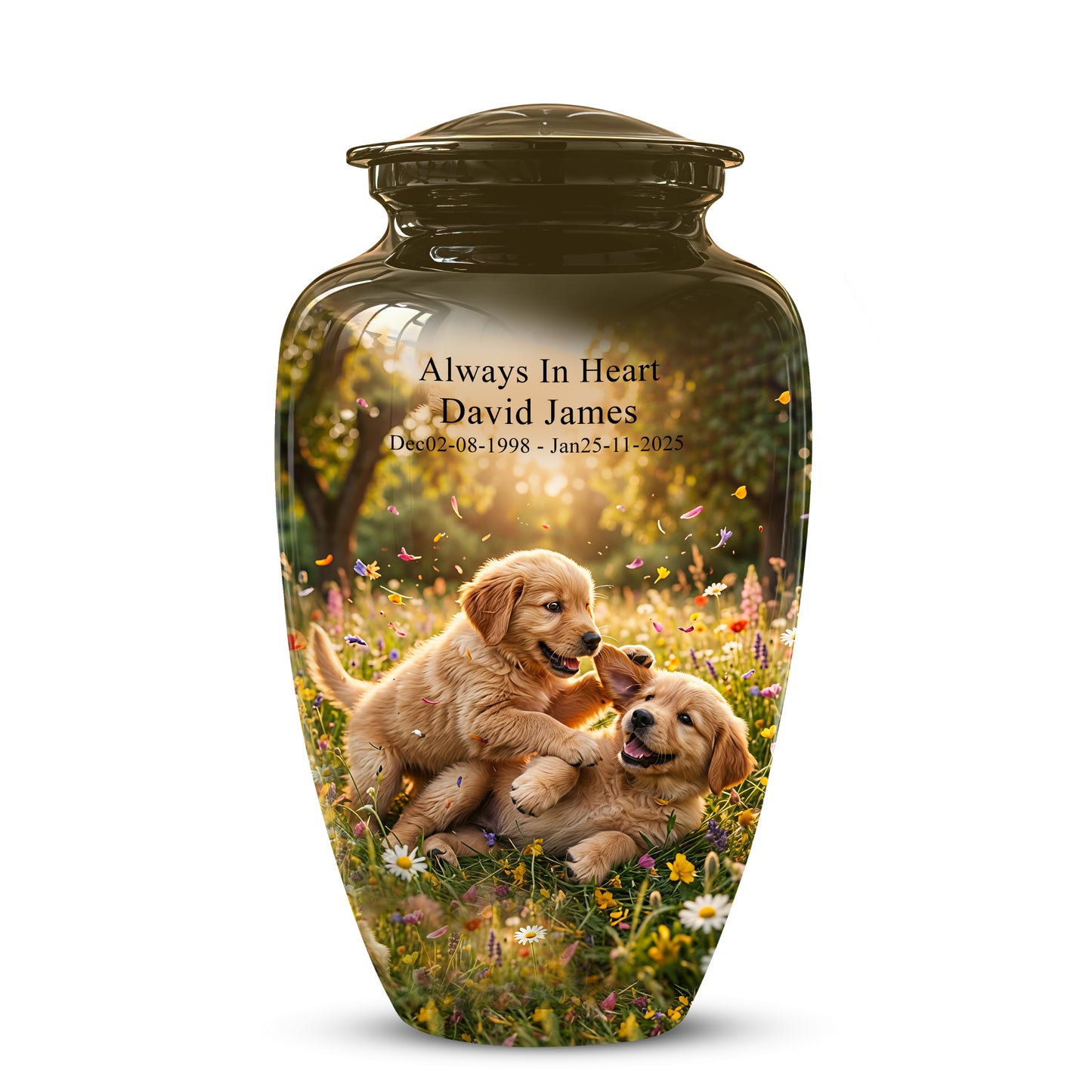 Cute Playing Puppies Memorial Urn - Custom Urns For Dog Friends Ashes