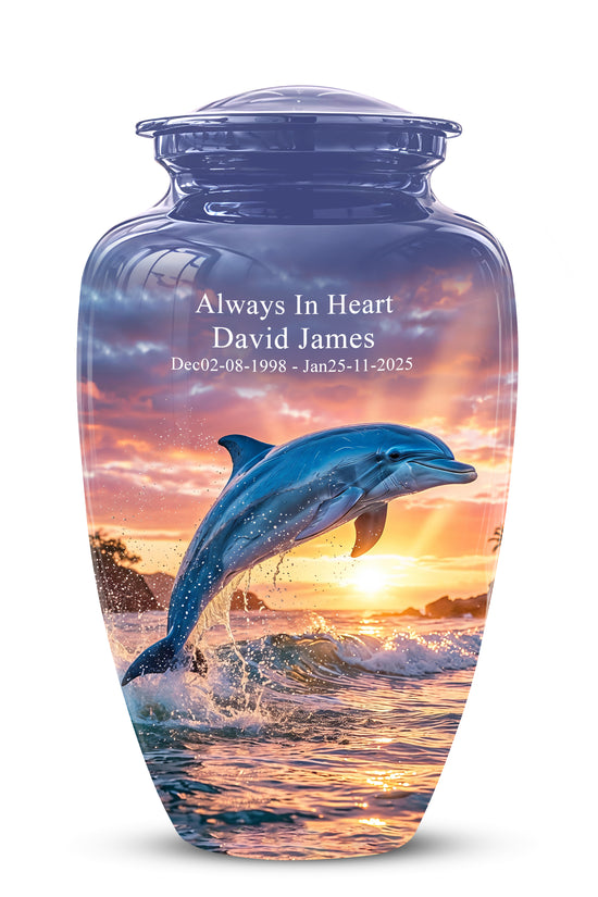 Blue Dolphin Themed Urn - Sunset Custom Funeral Urns For Human Ashes