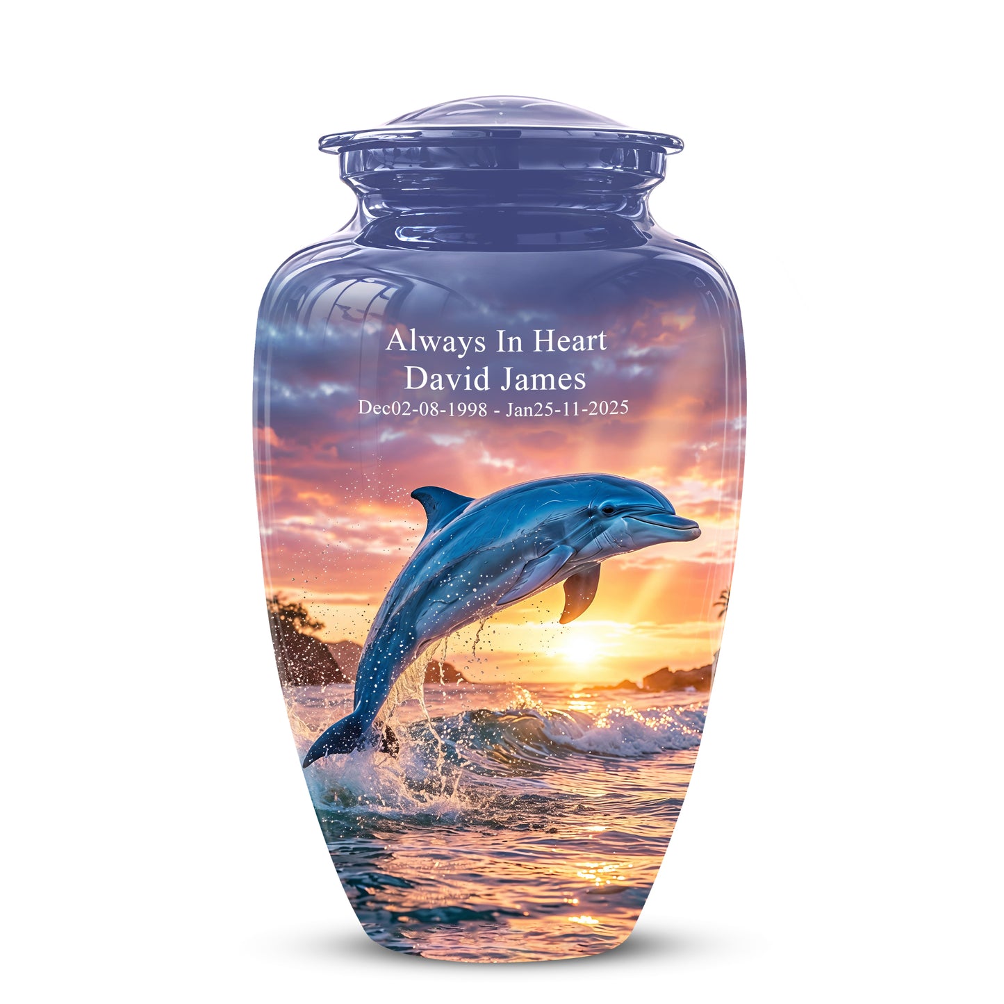 Blue Dolphin Themed Urn - Sunset Custom Funeral Urns For Human Ashes