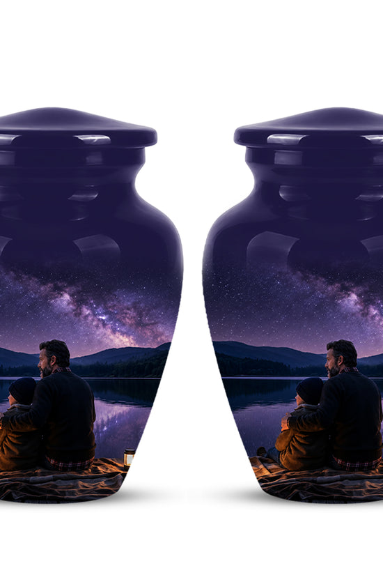 Father & Son Love Cremation Urn - Mountain Night Scenic Urns For Dad