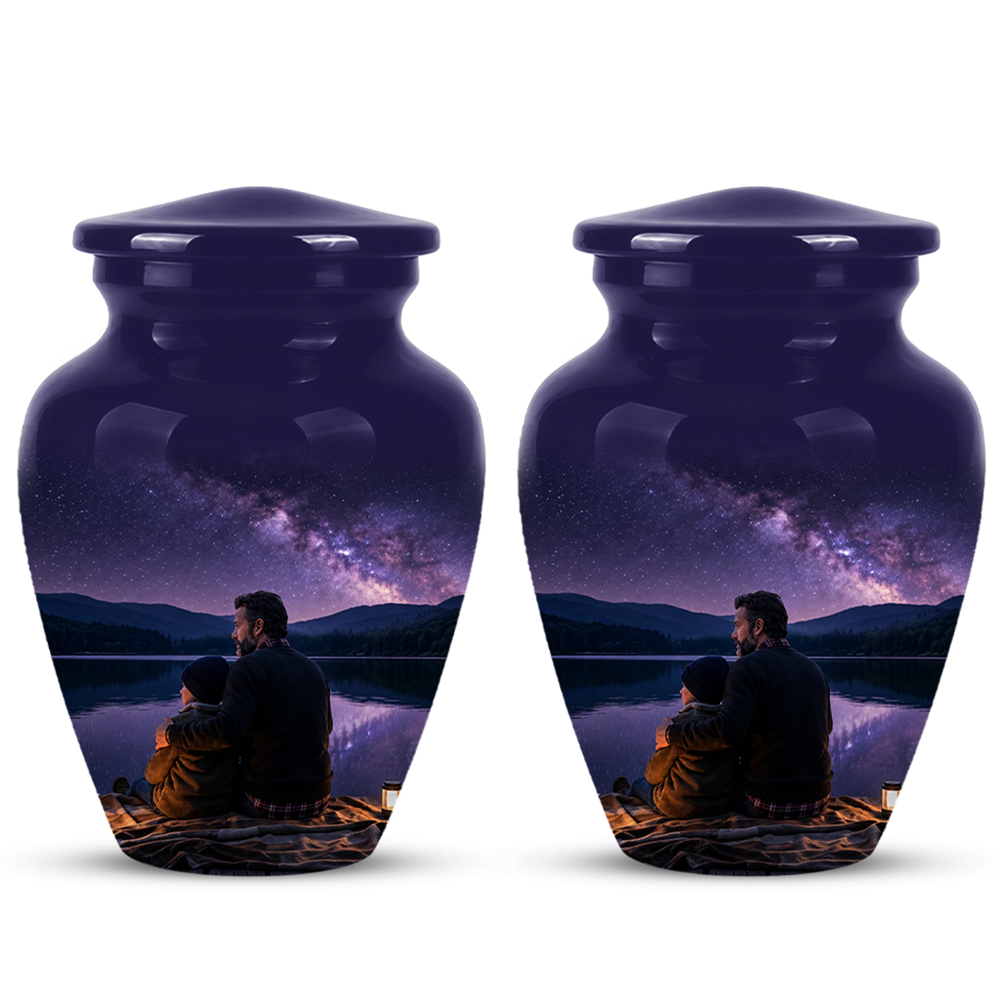 Father & Son Love Cremation Urn - Mountain Night Scenic Urns For Dad