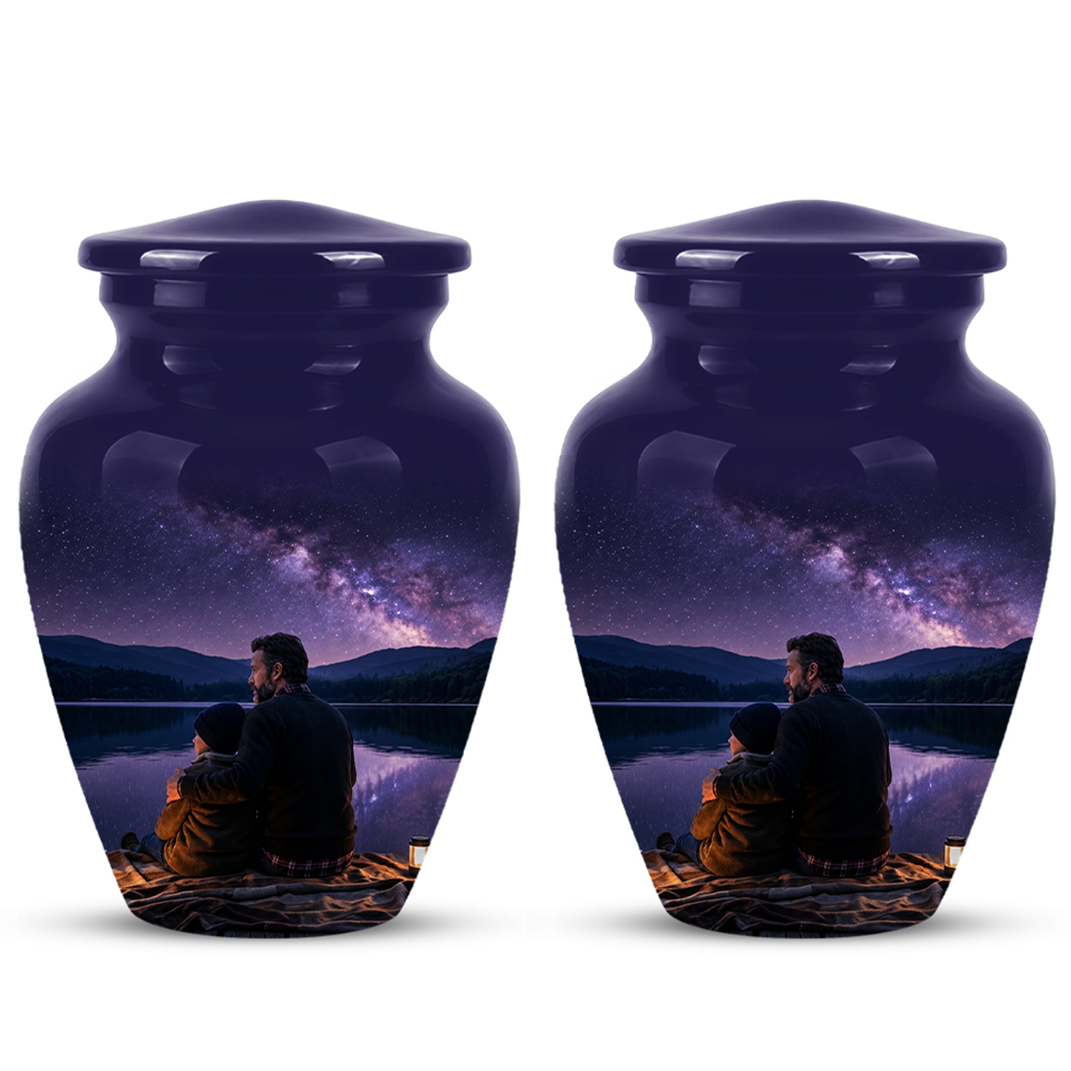 Father & Son Love Cremation Urn - Mountain Night Scenic Urns For Dad