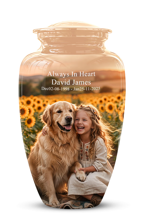 Golden Retriever With Girl - Beautifully Handcrafted Urns For Pet Ashes