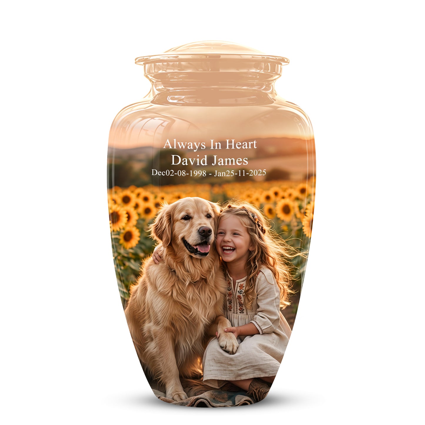 Golden Retriever With Girl - Beautifully Handcrafted Urns For Pet Ashes