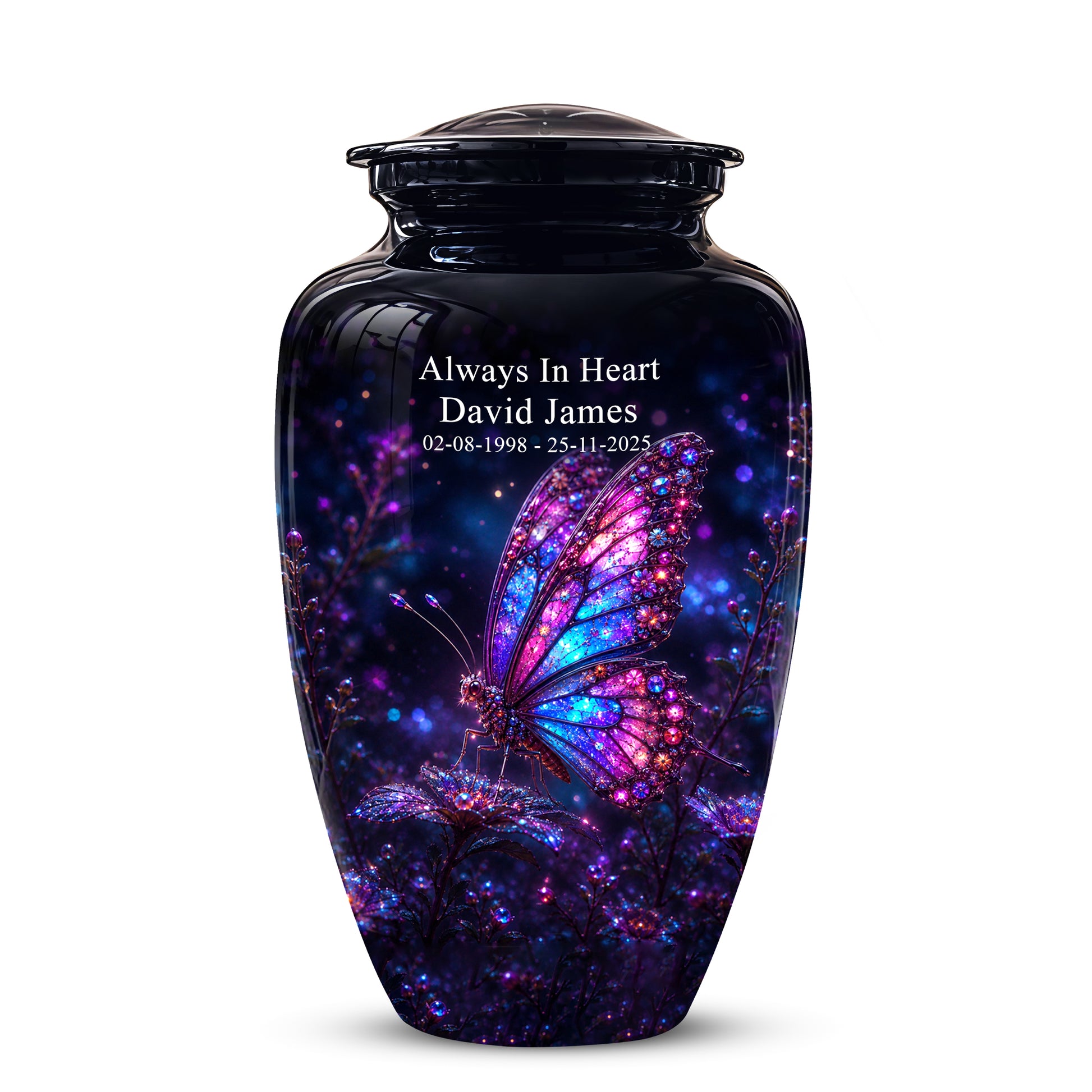 Glowing Purple Butterfly Cremation Urn - Custom Urns For Women Ashes