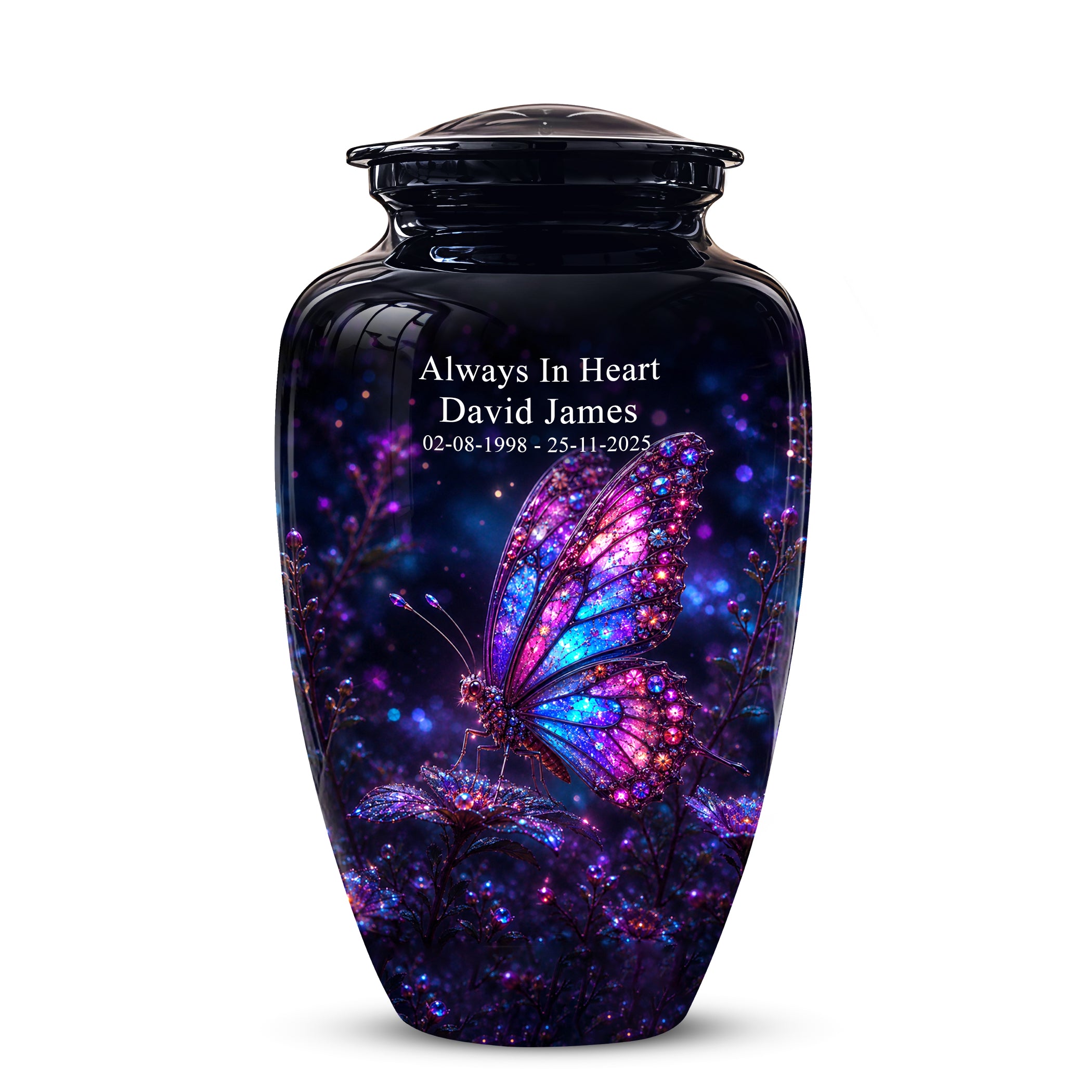 Glowing Purple Butterfly Cremation Urn - Custom Urns For Women Ashes