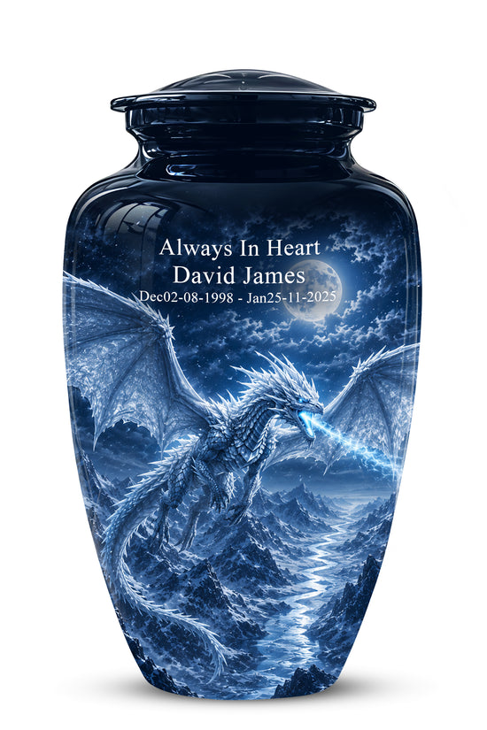 White Dragon Cremation Urn - Majestic Classic Dragon Urns For Human Ashes