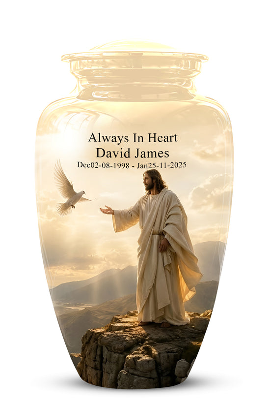 Jesus With Dove Themed Urn - Peaceful Eternal Rest Urn For Human Ashes