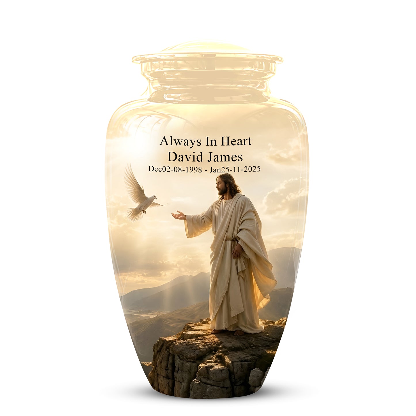 Jesus With Dove Themed Urn - Peaceful Eternal Rest Urn For Human Ashes