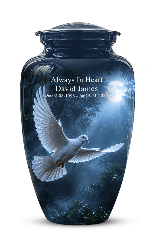 White Flying Dove Cremation Urn - Night Moon Memorial Urns For Ashes