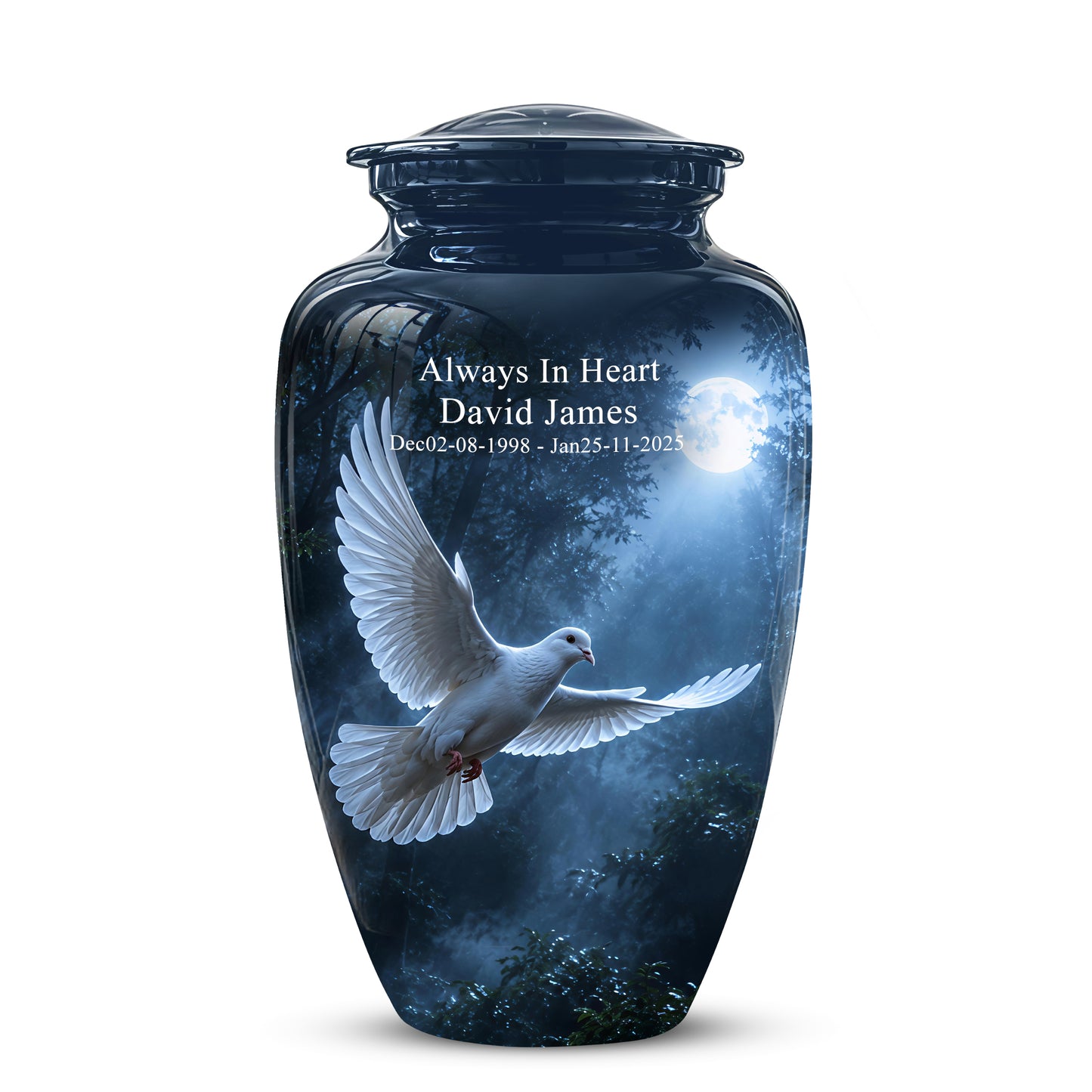 White Flying Dove Cremation Urn - Night Moon Memorial Urns For Ashes