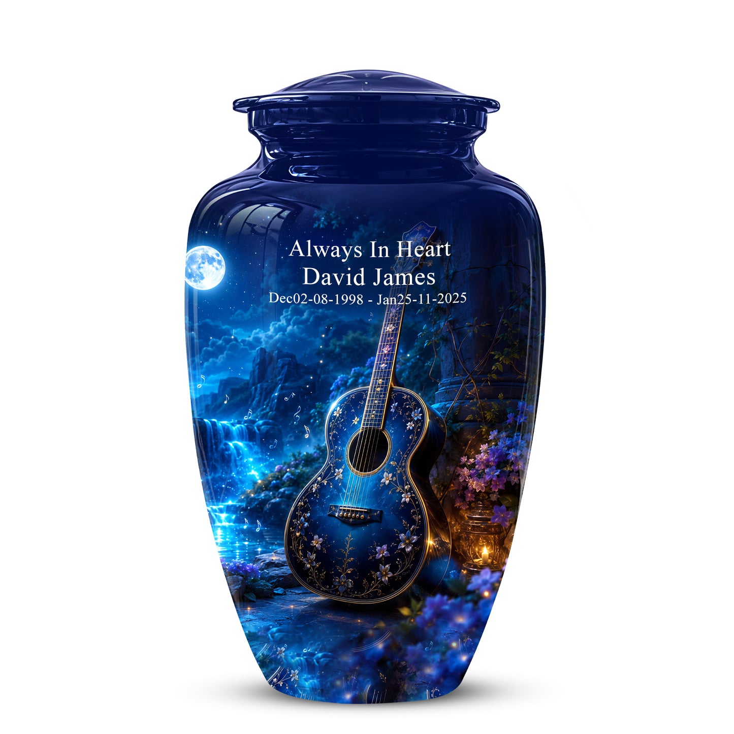 Blue Guitar Moonlight Urn - Beautiful Artistic Urns For Music Lovers