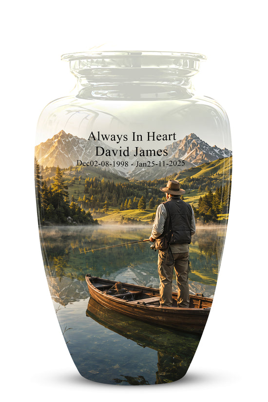 Fishing Cremation Urn - Artistic Landscape Fishing Urns For Dad Ashes