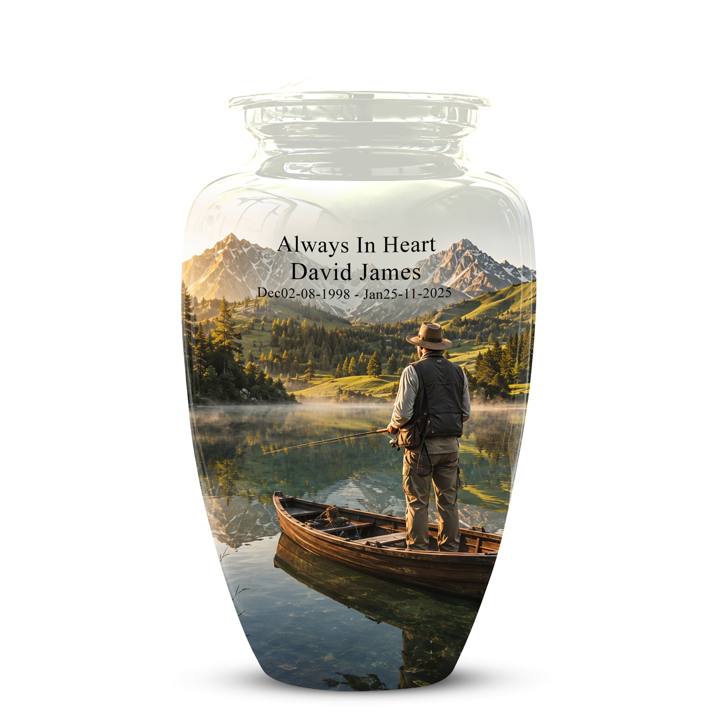 Fishing Cremation Urn - Artistic Landscape Fishing Urns For Dad Ashes