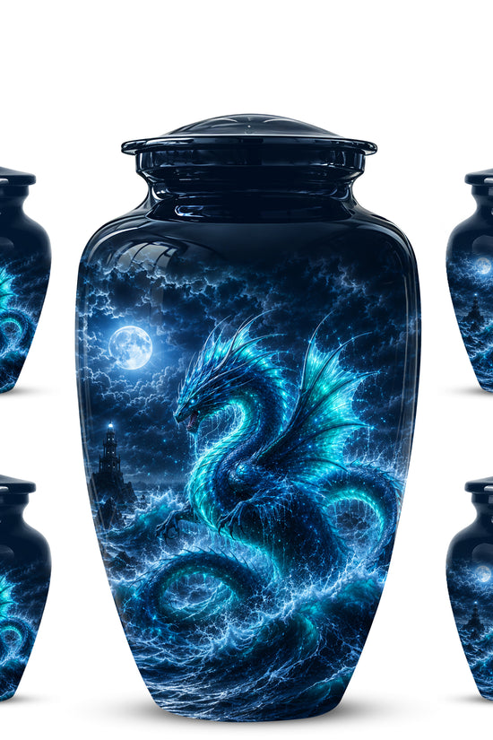 Mystical Blue Dragon Cremation Urn - Custom Handmade Burial Urns
