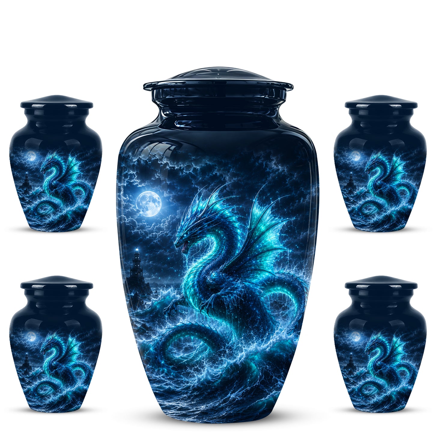 Mystical Blue Dragon Cremation Urn - Custom Handmade Burial Urns