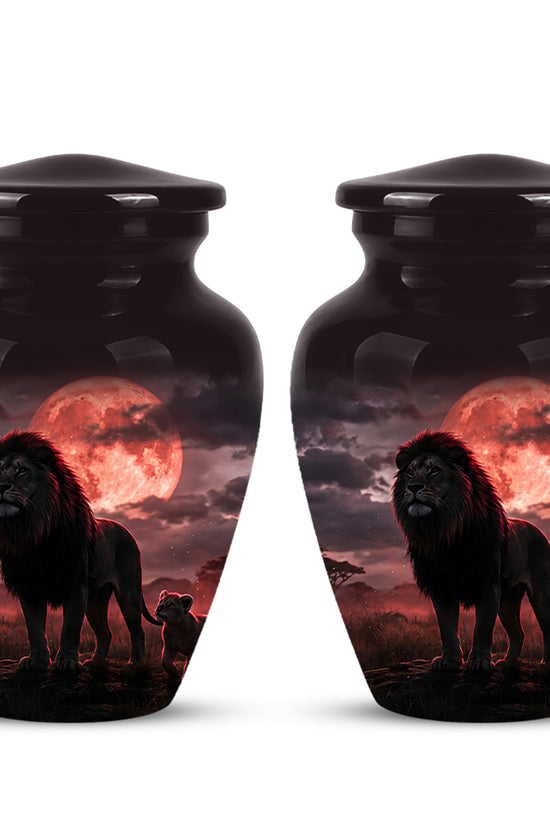Lion Themed Cremation Urns - Blood Moon Scenic Urns For Loved Ones