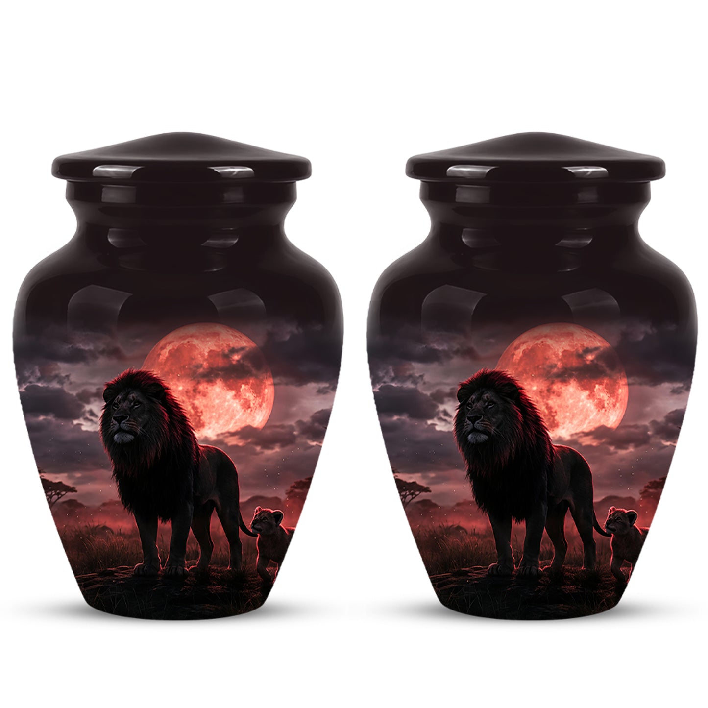 Lion Themed Cremation Urns - Blood Moon Scenic Urns For Loved Ones
