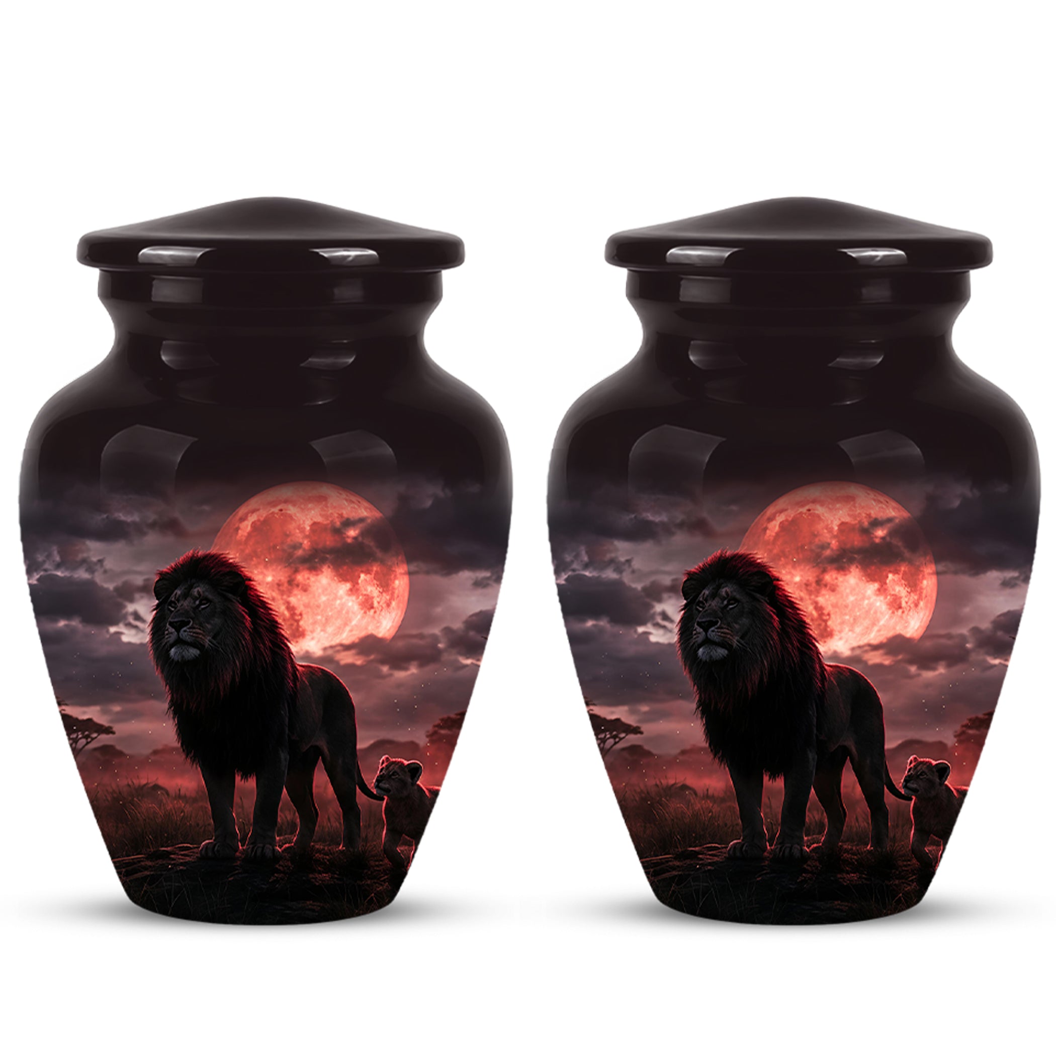 Lion Themed Cremation Urns - Blood Moon Scenic Urns For Loved Ones