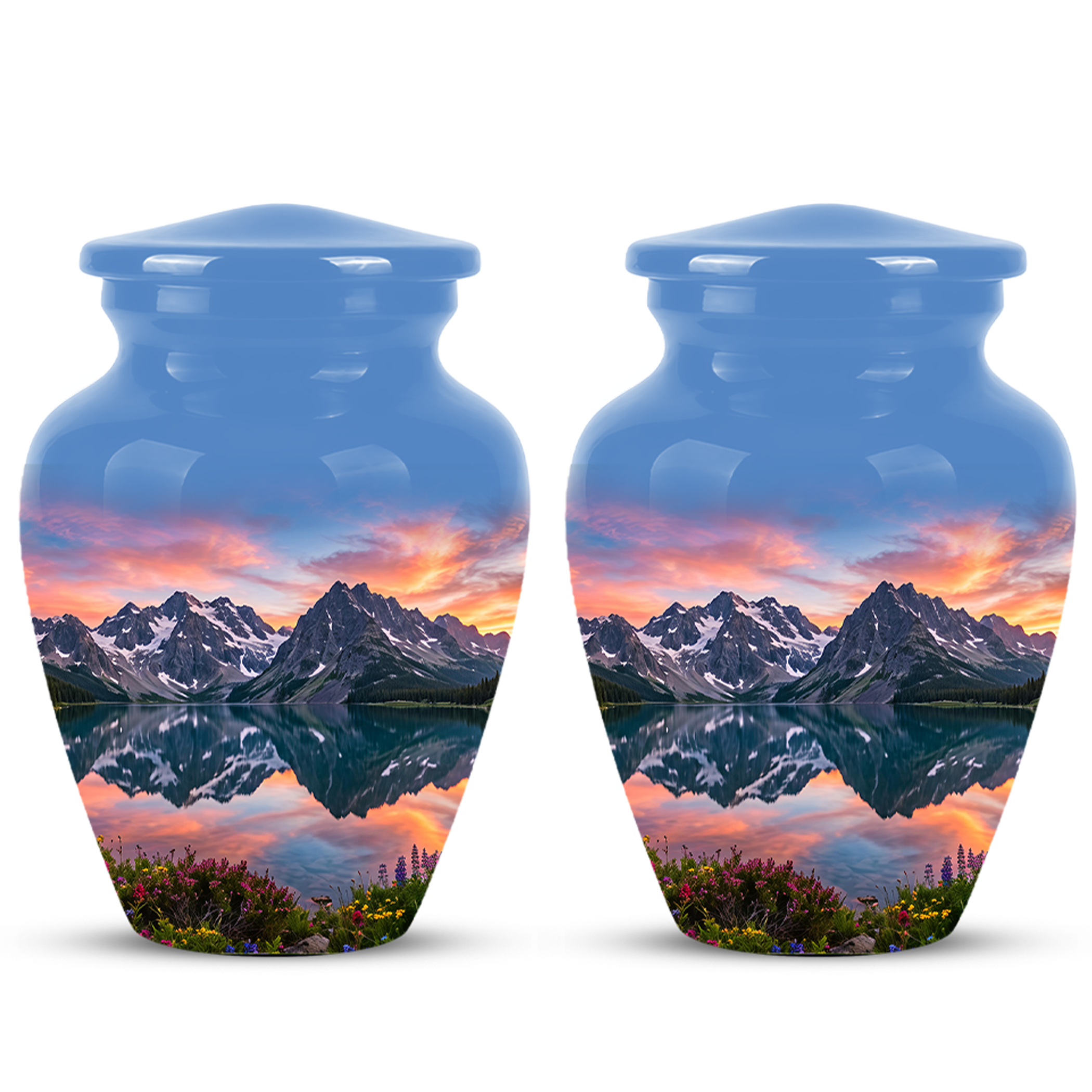 Mountain Lake Burial Urns - Sunset Scenic Cremation Urns For Nature Lovers