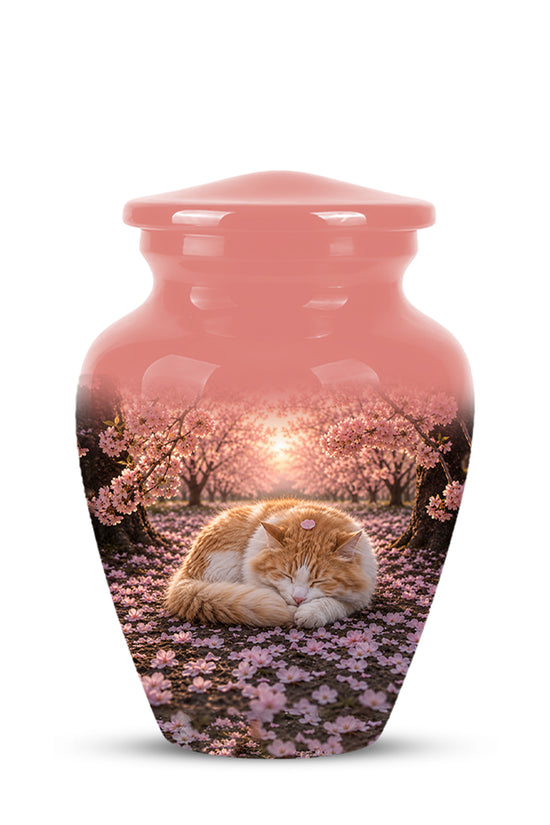 Orange Sleeping Cat - A Peaceful Resting Tribute Urns For Pet Ashes