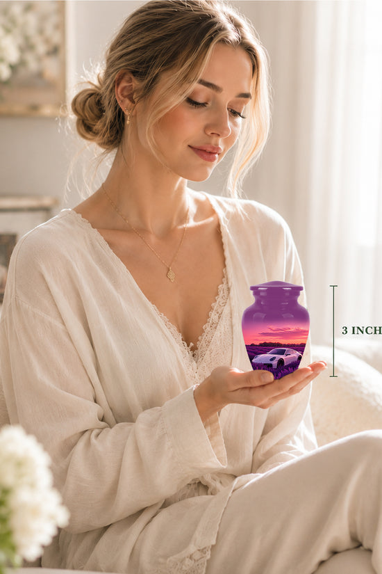 White Car Funeral Urn - Sunset Memorial Urns For Women Car Enthusiasts