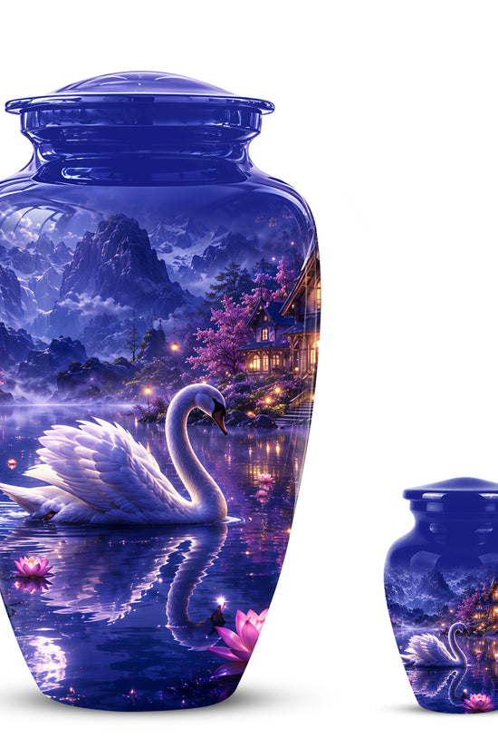 White Swan Cremation Urn - Night Landscape Funeral Urns For Human Ashes