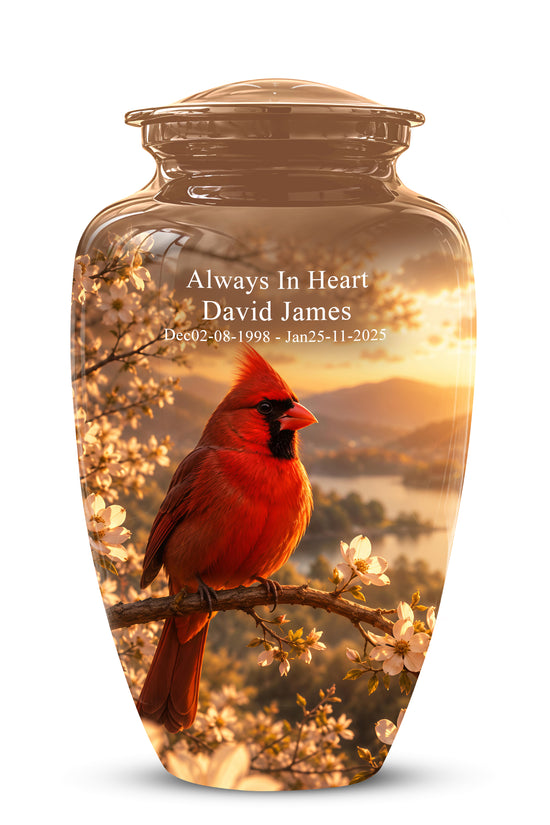 Red Cardinal Bird - Beautiful Sunset Scenic Burial Urns For  Ashes