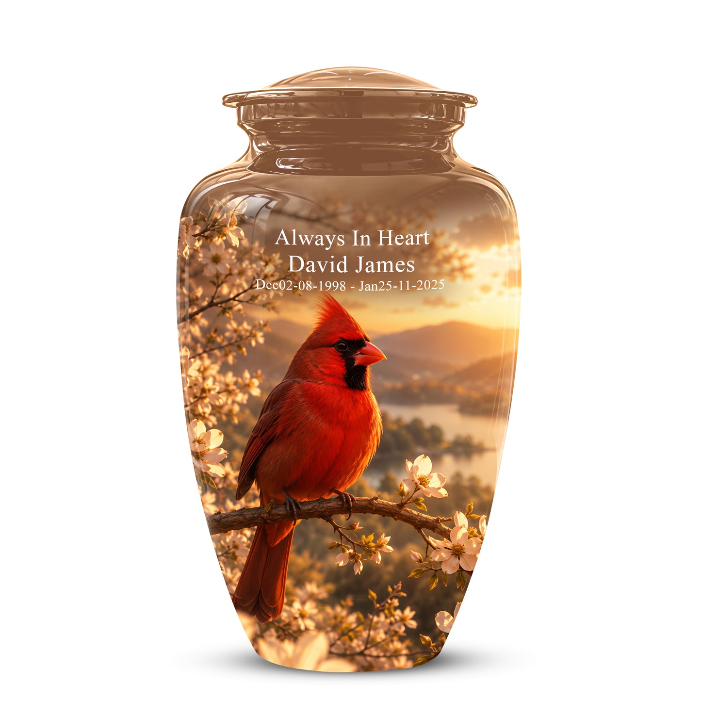 Red Cardinal Bird - Beautiful Sunset Scenic Burial Urns For  Ashes