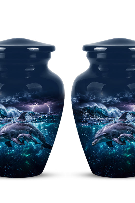 Dolphin Cremation Urn for Ashes –  Beautiful Ocean Storm Memorial Art