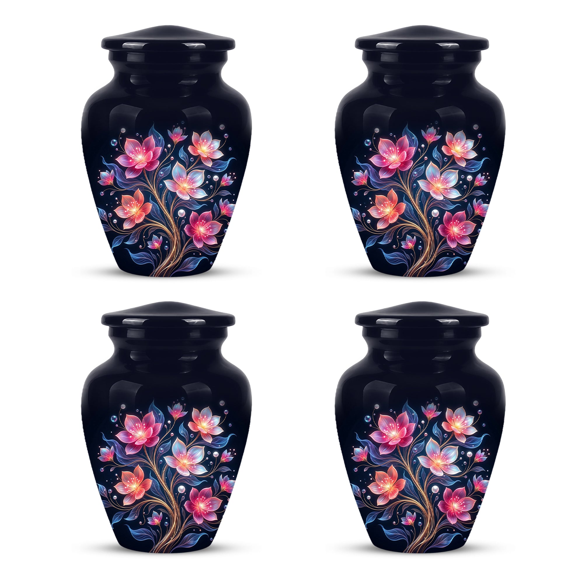 Hand-Painted Lotus Flower Cremation Urn - Decorative Urns On Sale