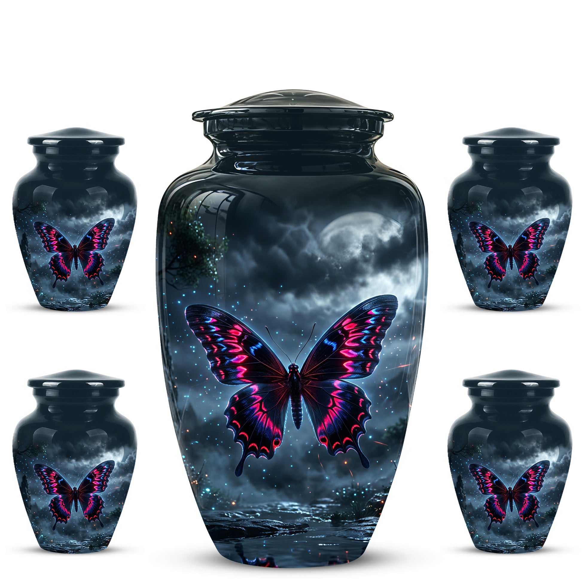 Colorful Butterfly Cremation Urn - Personalized Black Memorial Urns