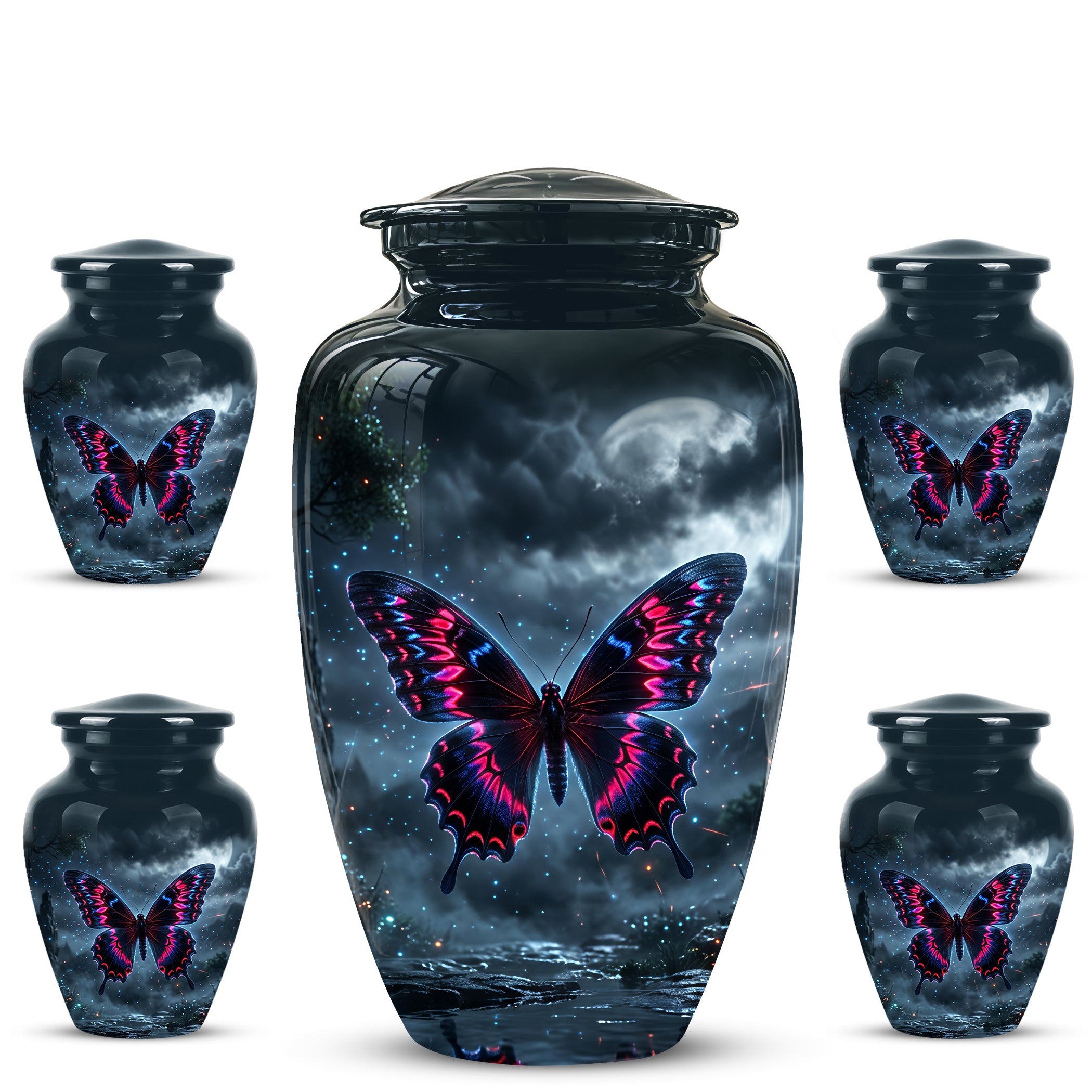 Colorful Butterfly Cremation Urn - Personalized Black Memorial Urns