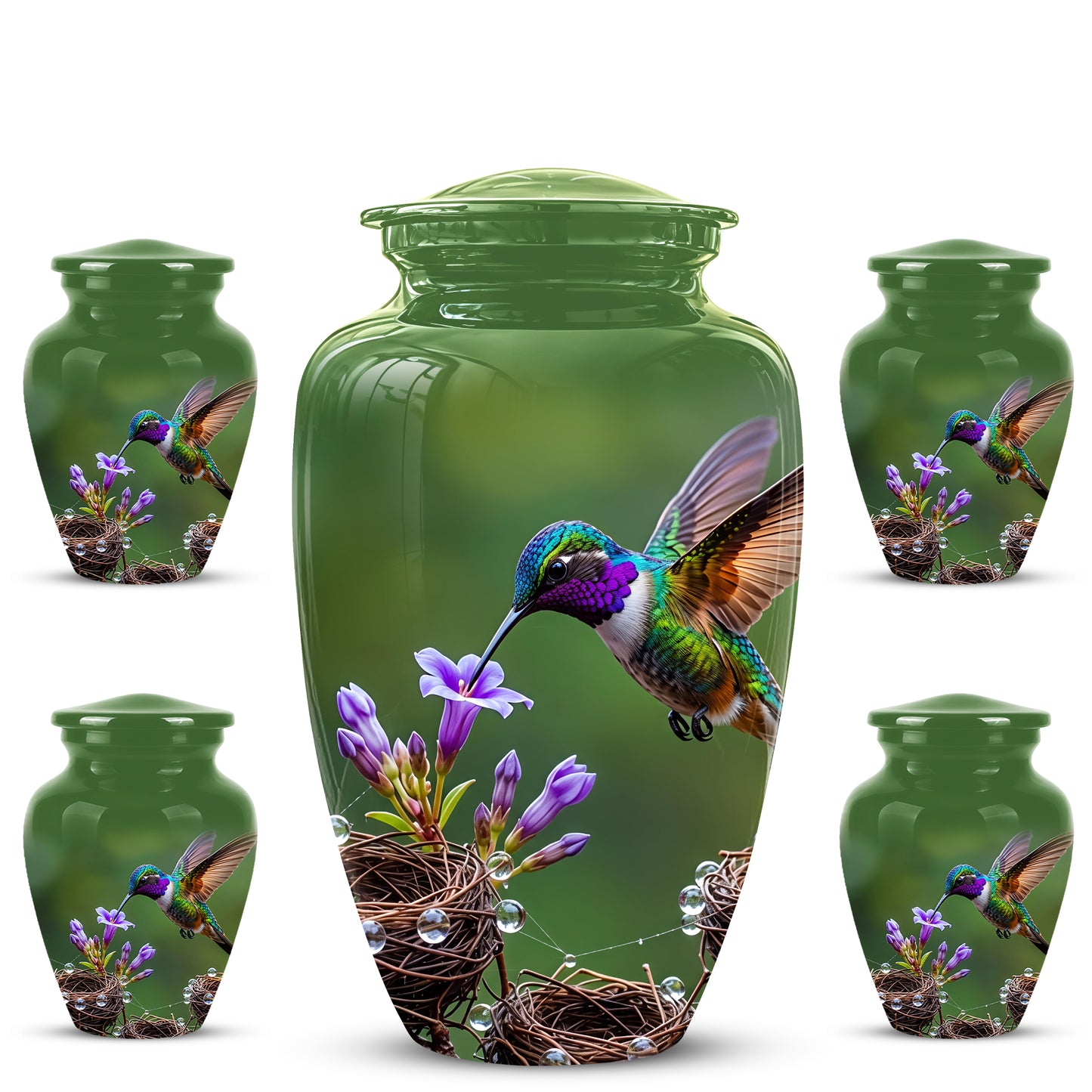 Colorful Hummingbird Memorial Urn - Green Burial Urns For Women Ashes