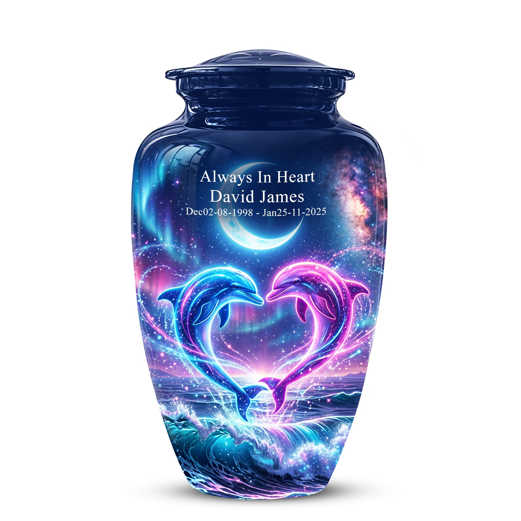 Heart Dolphin Cremation Urn for Ashes – Celestial Moon Memorial Urns