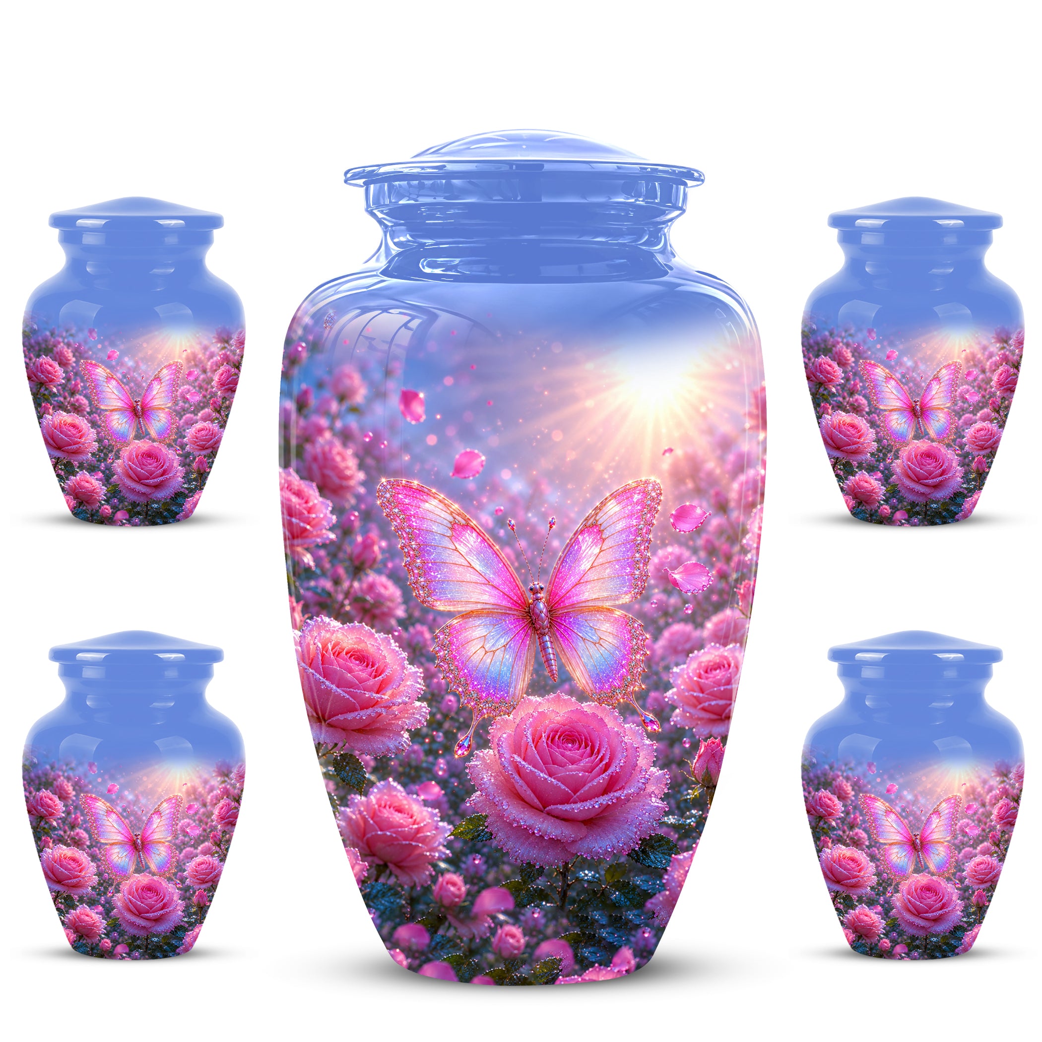 Pink Butterfly On Flower Funeral Urn - Handcrafted Urns For Mom Ashes