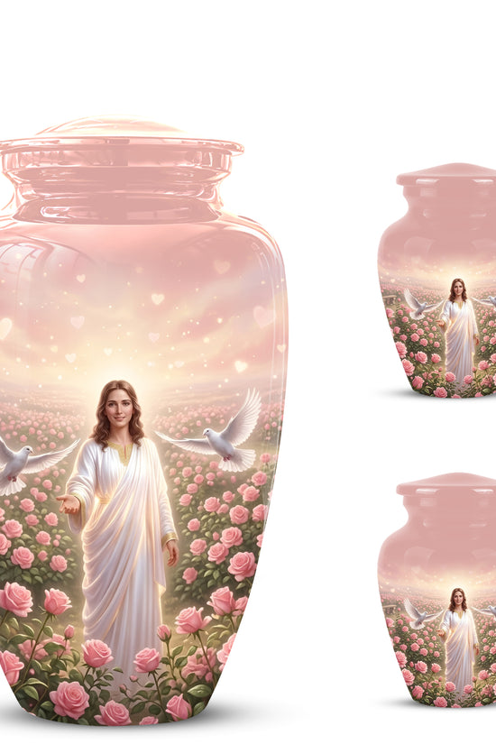 Jesus Christ And Roses Cremation Urn - Dove Memorial Urn For Ashes