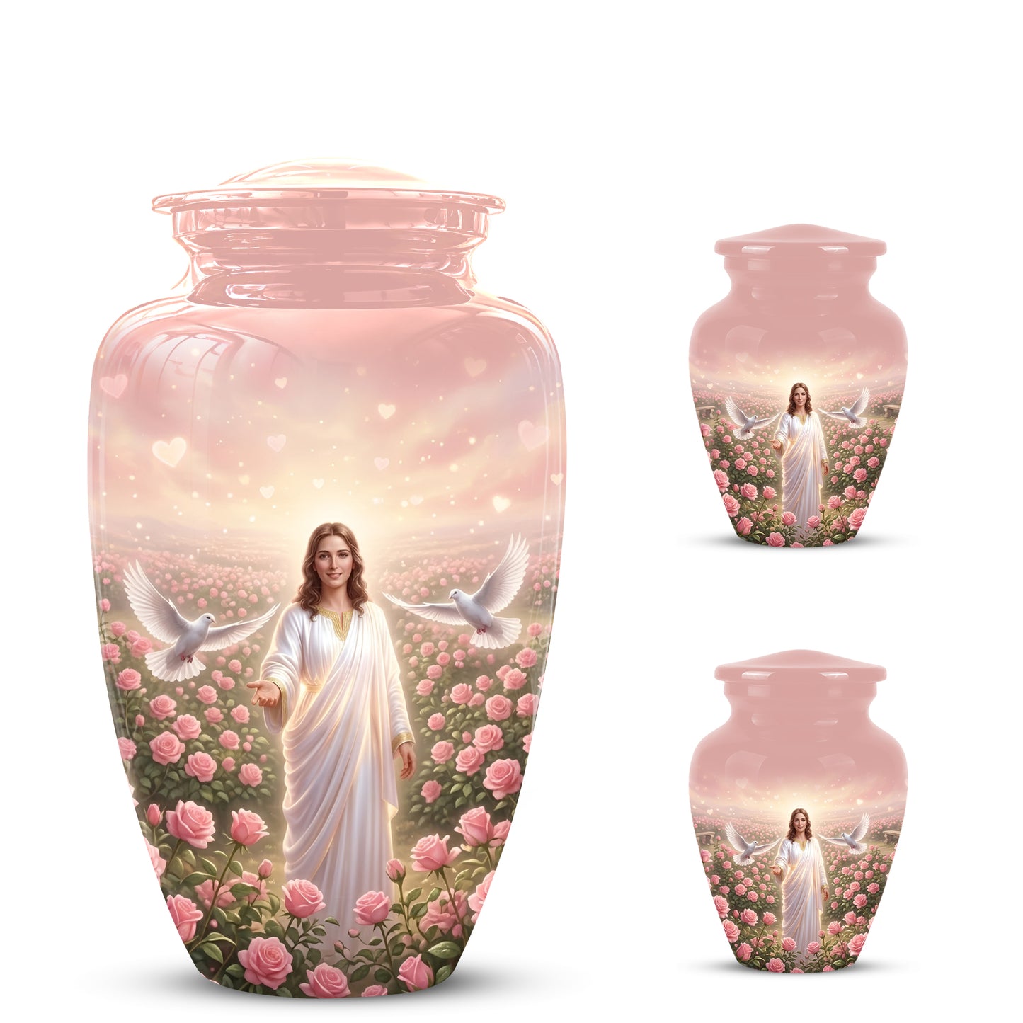 Jesus Christ And Roses Cremation Urn - Dove Memorial Urn For Ashes