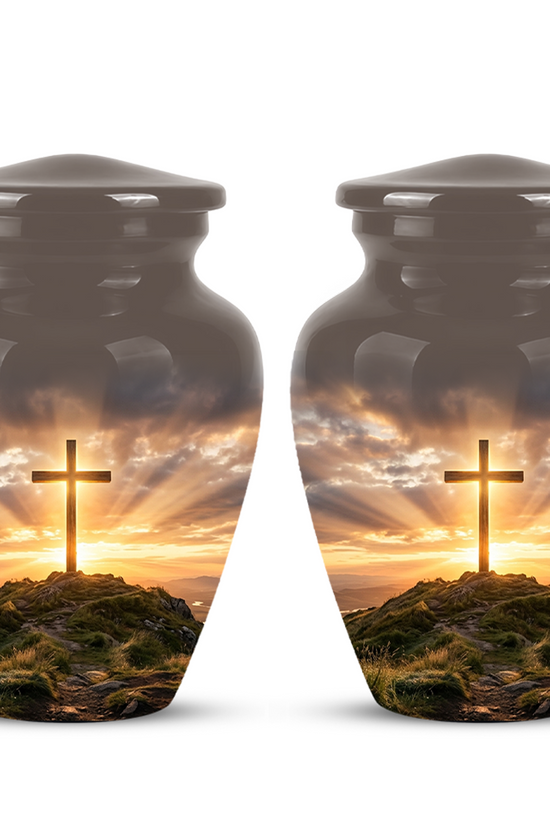 Christian Cross Cremation Urn - Sunrise Scenic Burial Urns For Human Ashes